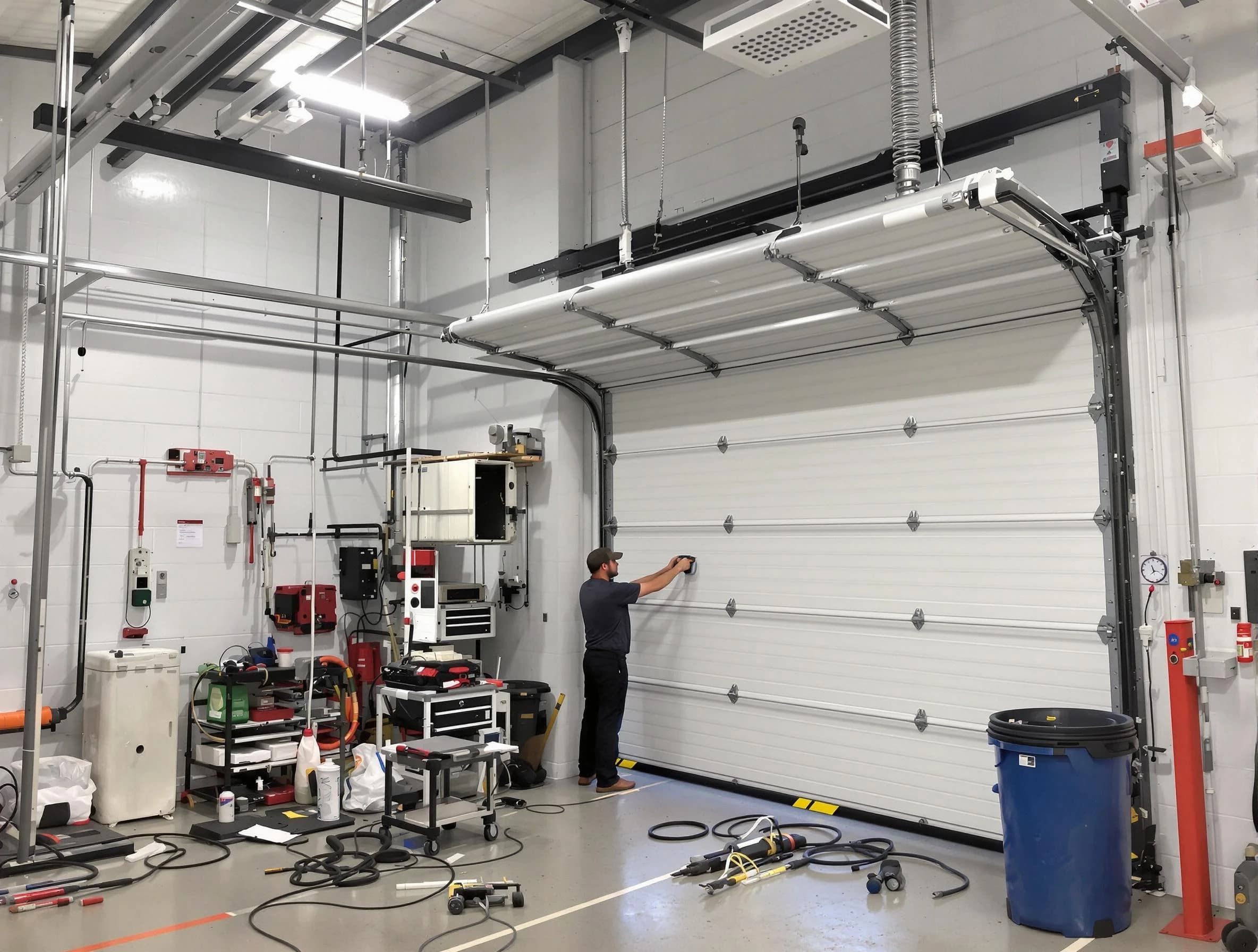 Austell Garage Door Repair certified technician performing commercial door repair at a Austell business facility
