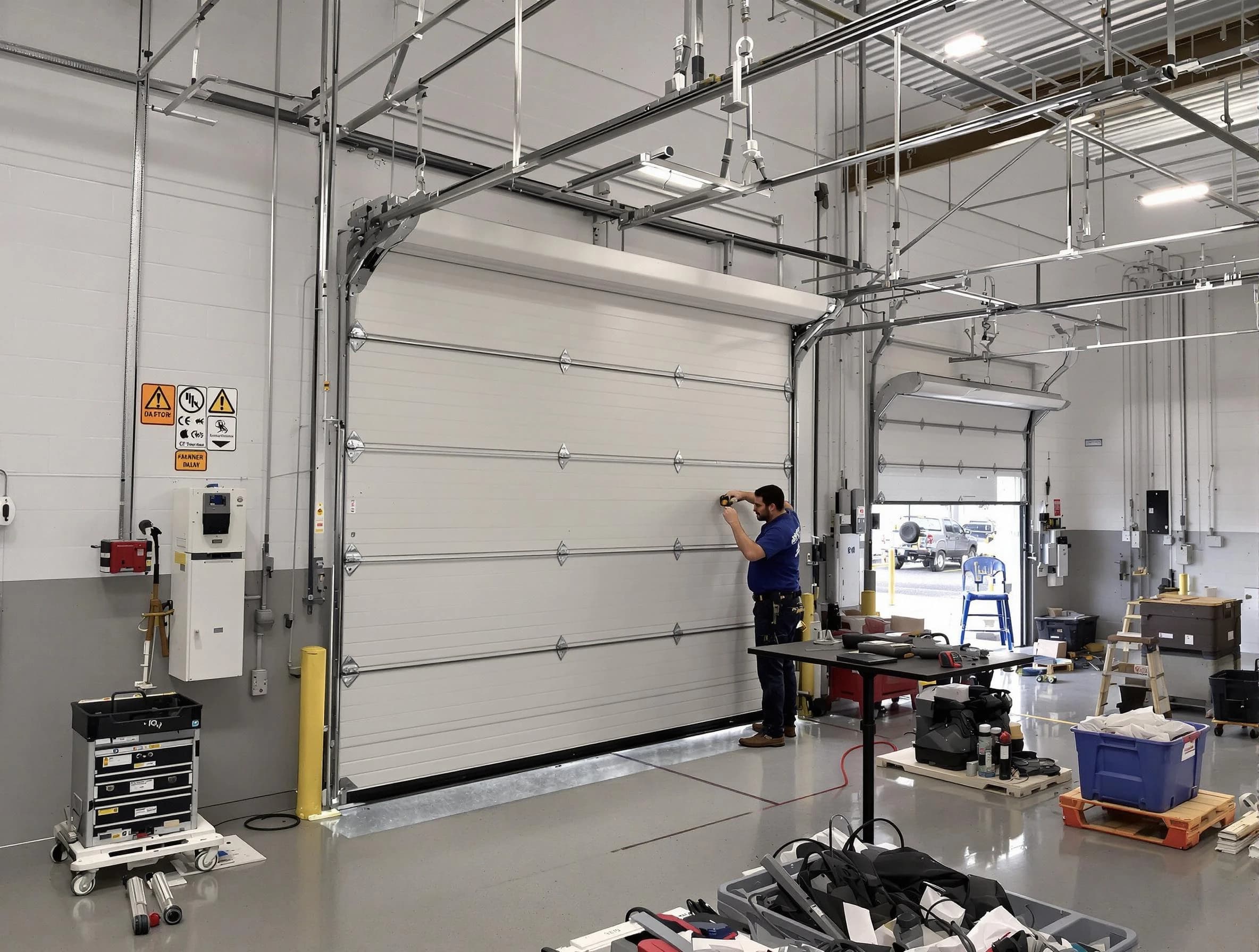 Commercial garage door repair being performed by Austell Garage Door Repair expert in Austell
