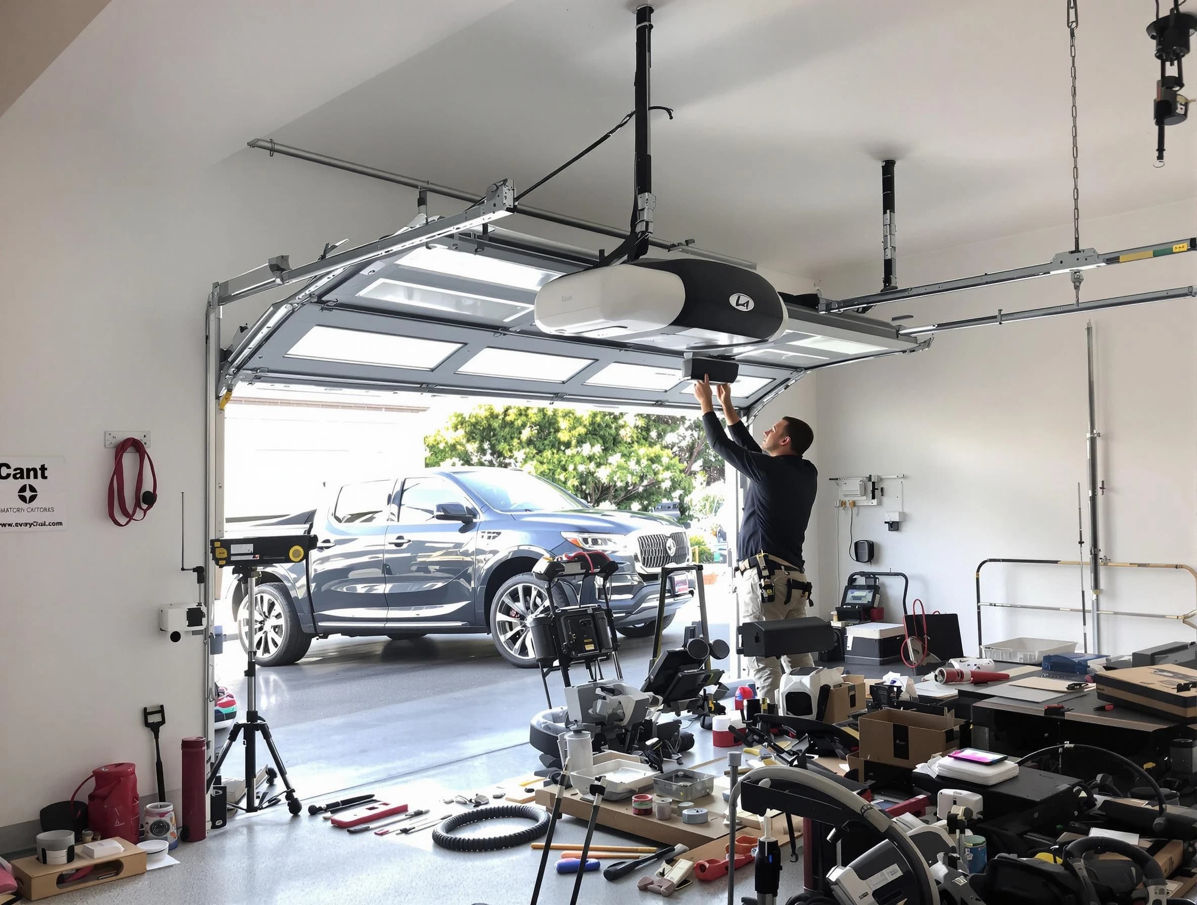 Austell Garage Door Repair specialist installing smart garage door opener system in Austell home