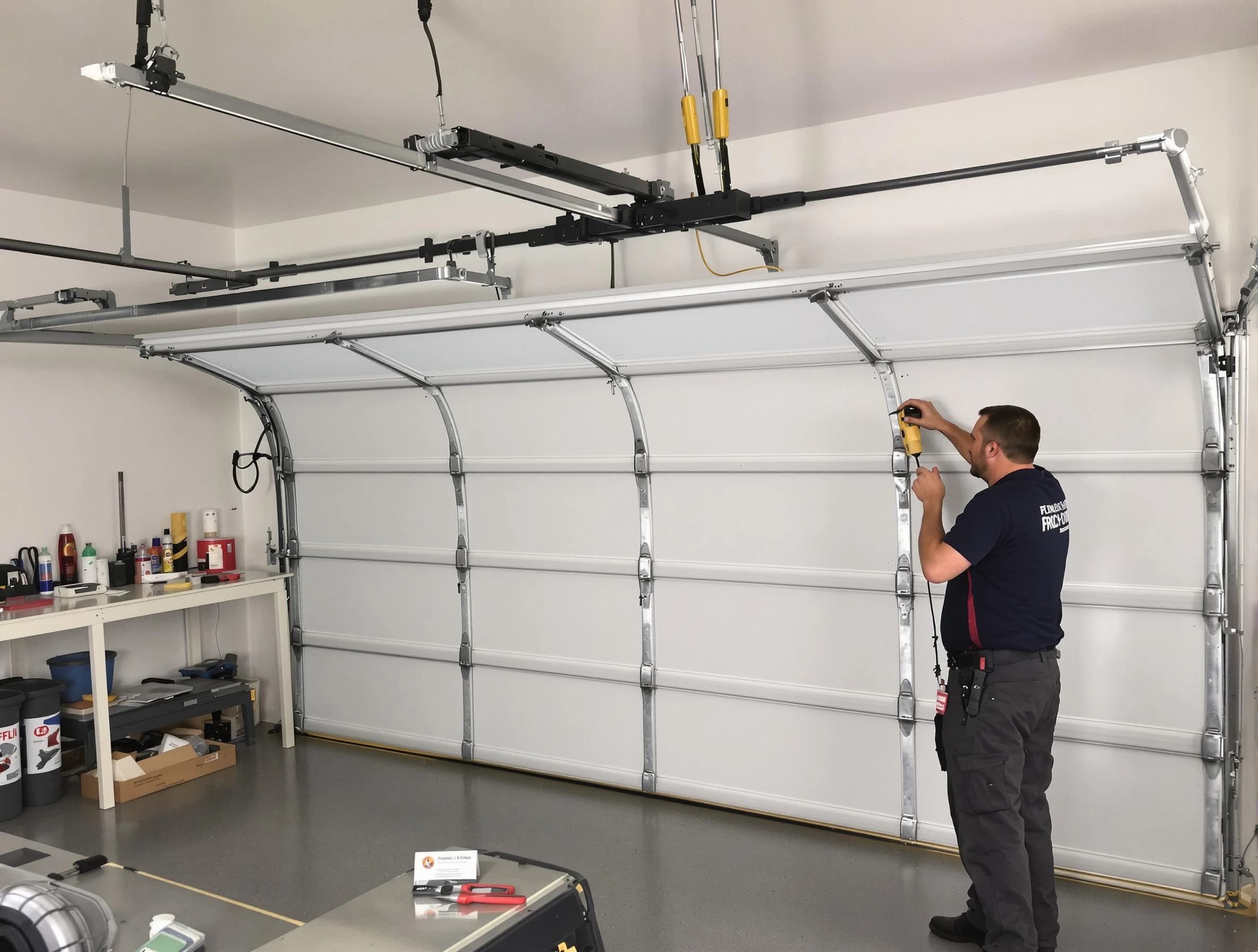 Austell Garage Door Repair certified technician performing overhead door system repair in Austell