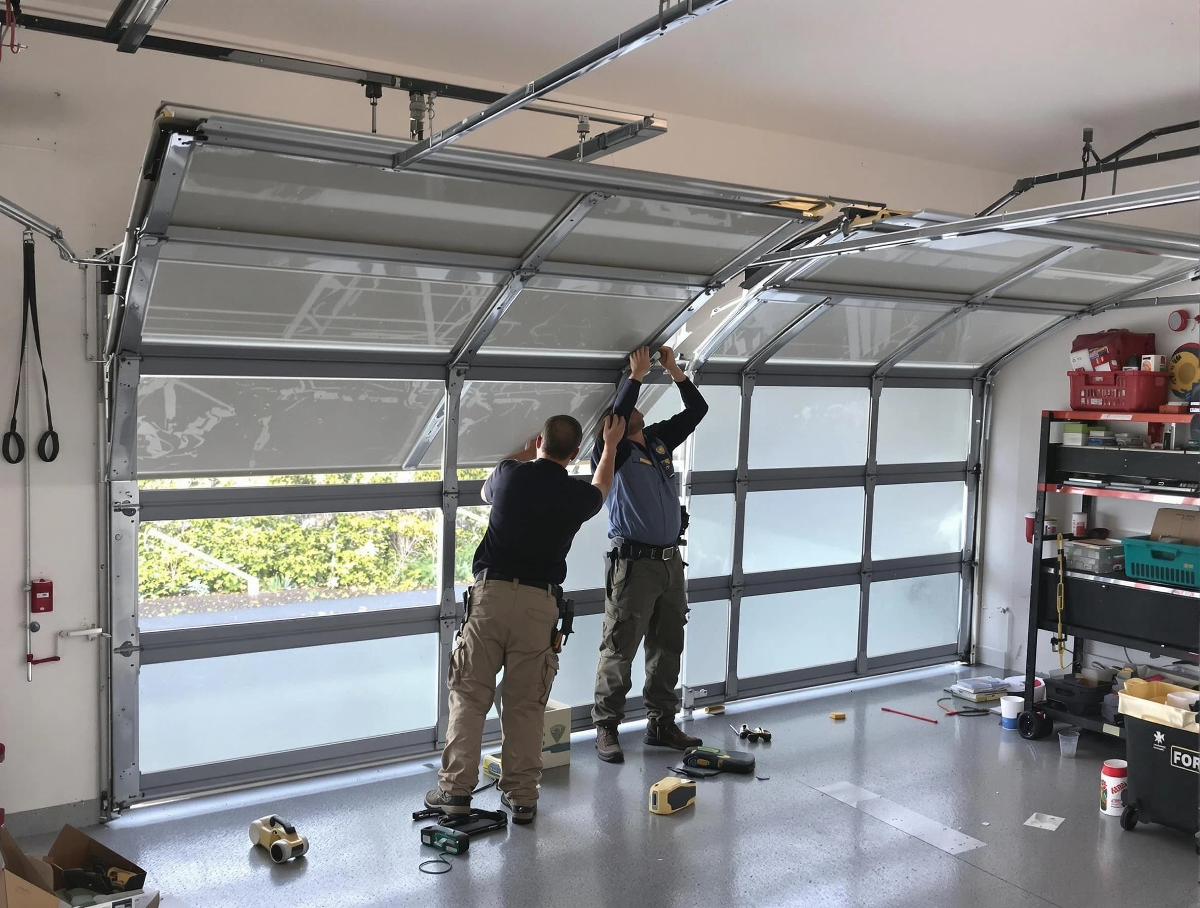 Austell Garage Door Repair expert performing precise panel replacement on Austell garage door
