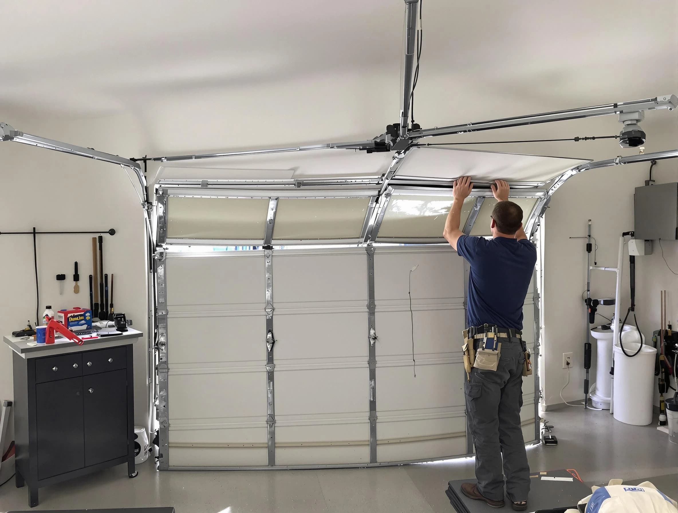 Austell Garage Door Repair specialist performing precise section replacement on Austell garage door