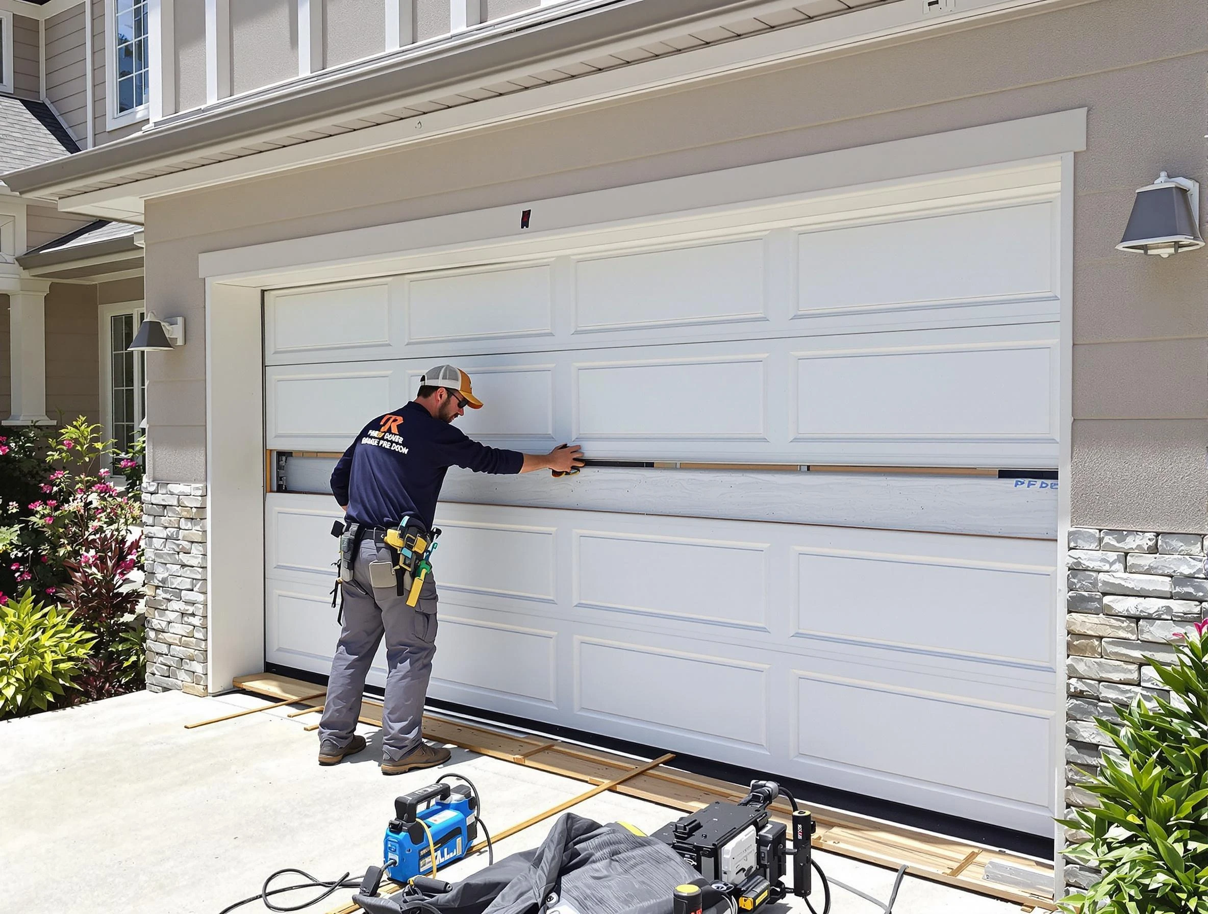 Austell Garage Door Repair team performing complete garage door replacement at Austell residence