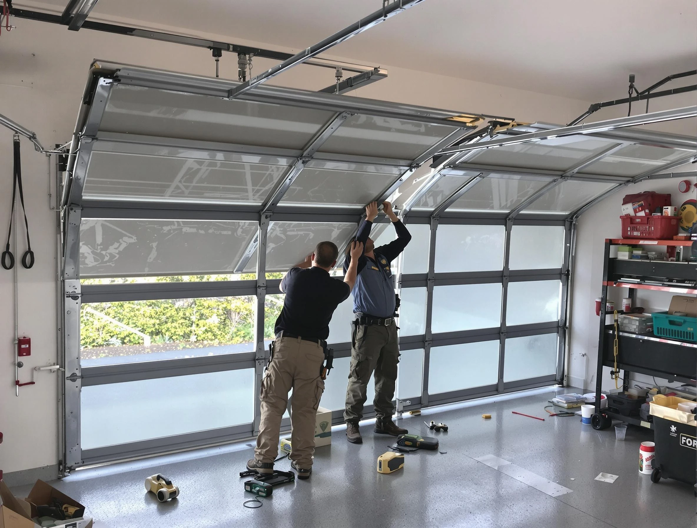 Austell Garage Door Repair expert performing precise panel replacement on Austell garage door