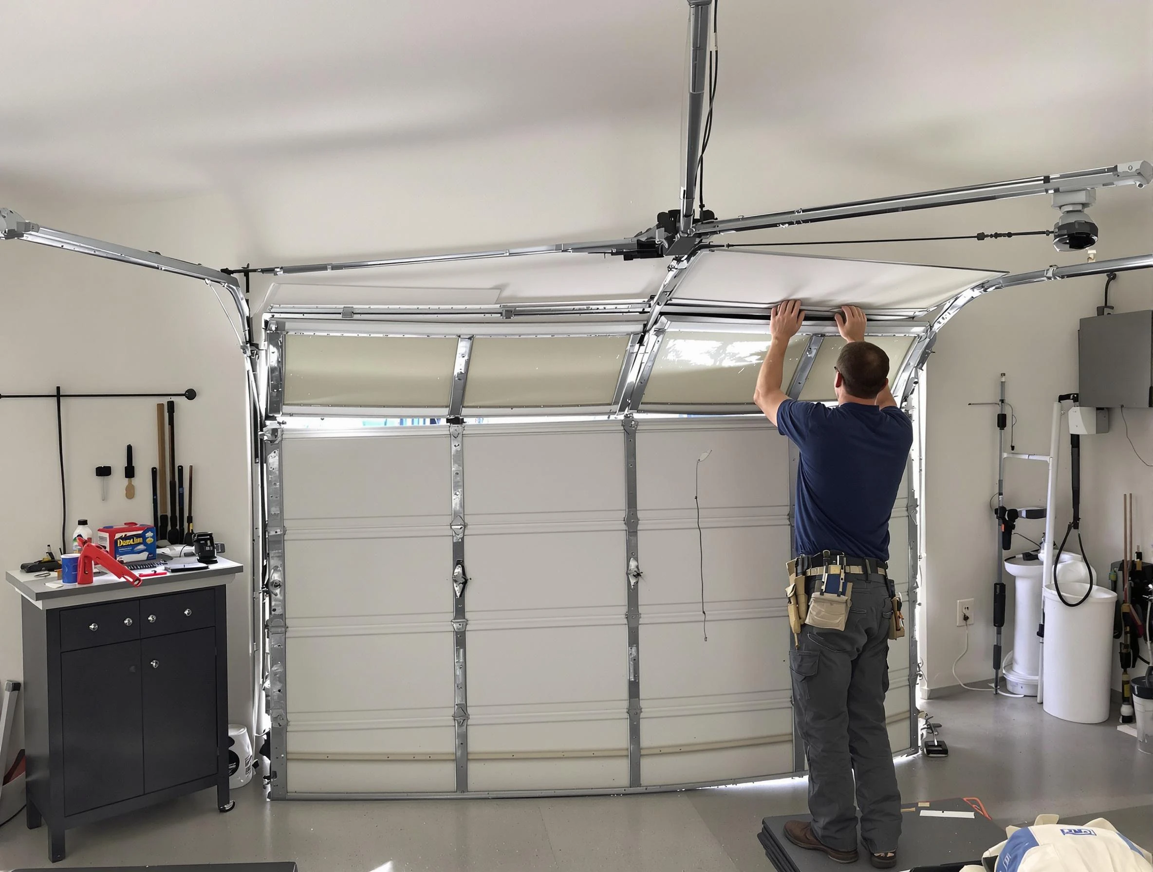Austell Garage Door Repair specialist performing precise section replacement on Austell garage door