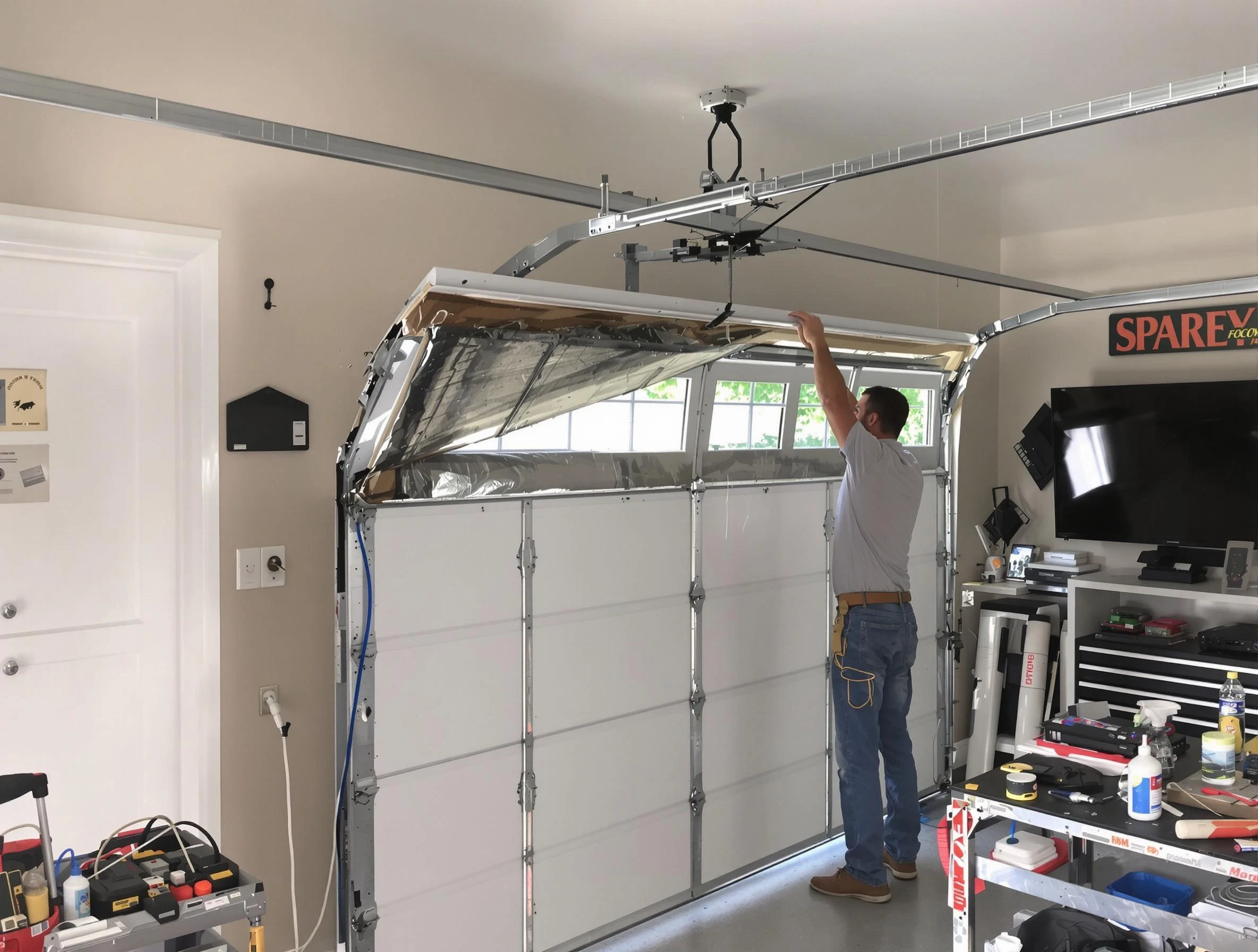 Garage door section replacement by Austell Garage Door Repair in Austell