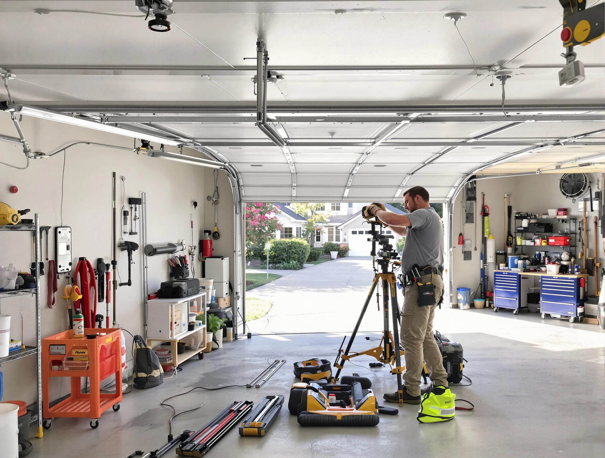 Austell Garage Door Repair specialist performing laser-guided track alignment in Austell